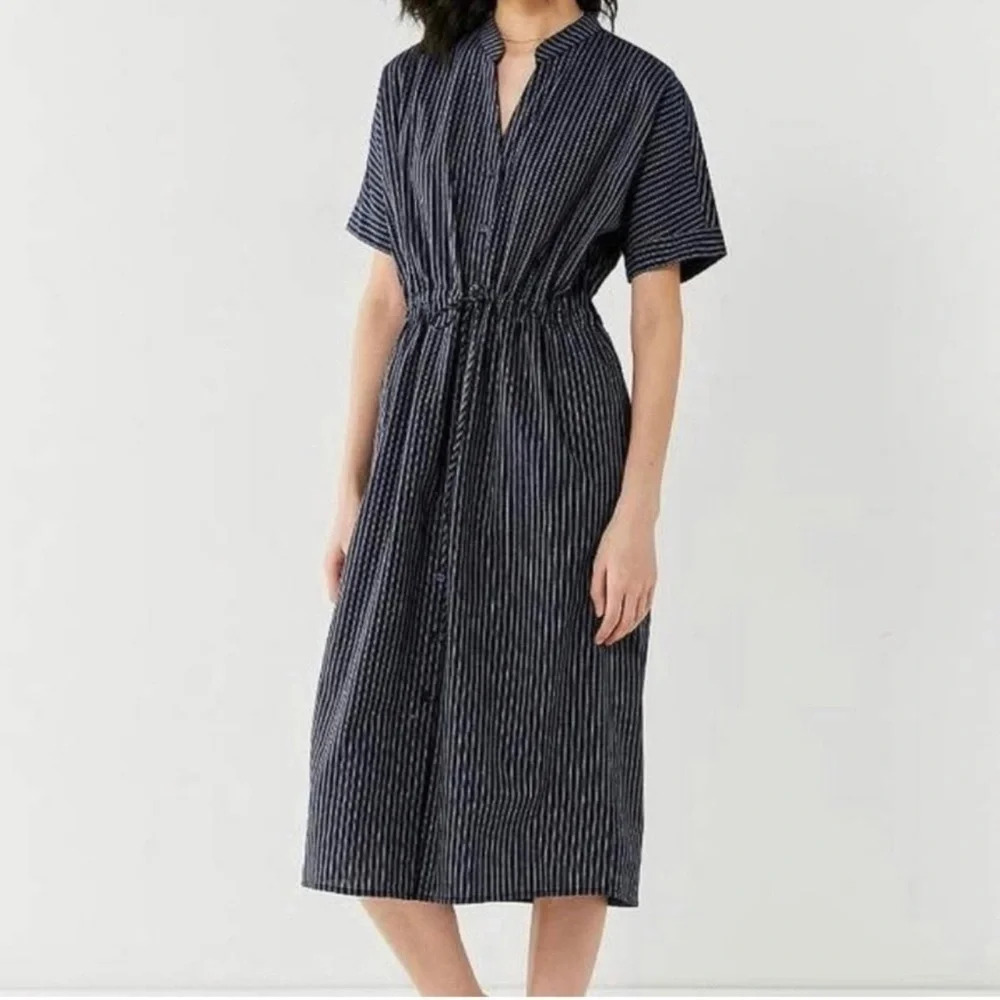 Urban Outfitters Pinstripe Twill Collarless Midi Dress